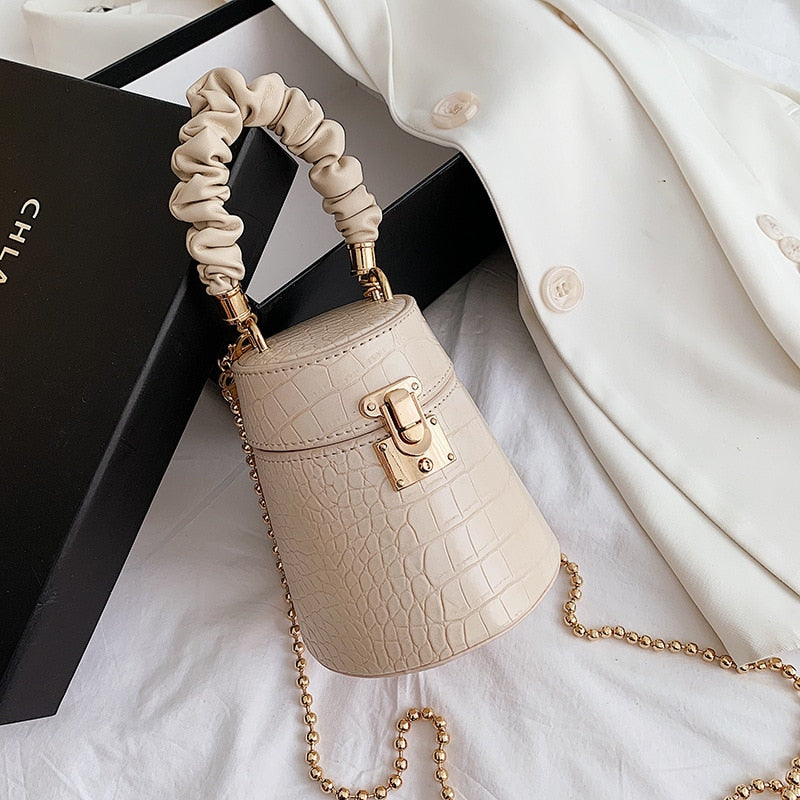 Pu Leather Bucket Bag Small Crossbody Bag Fashion Shoulder Chain Bag