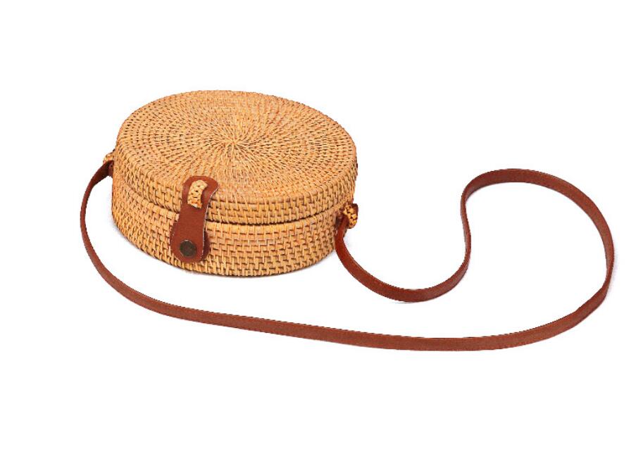 Round Straw Bags Rattan Bag Handmade Woven Body Bag Circle Bohemia Handbag