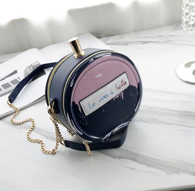 Round Letter Printed Perfume Bottle Pu Leather Casual Handbag Chain Purse Shoulder Bag