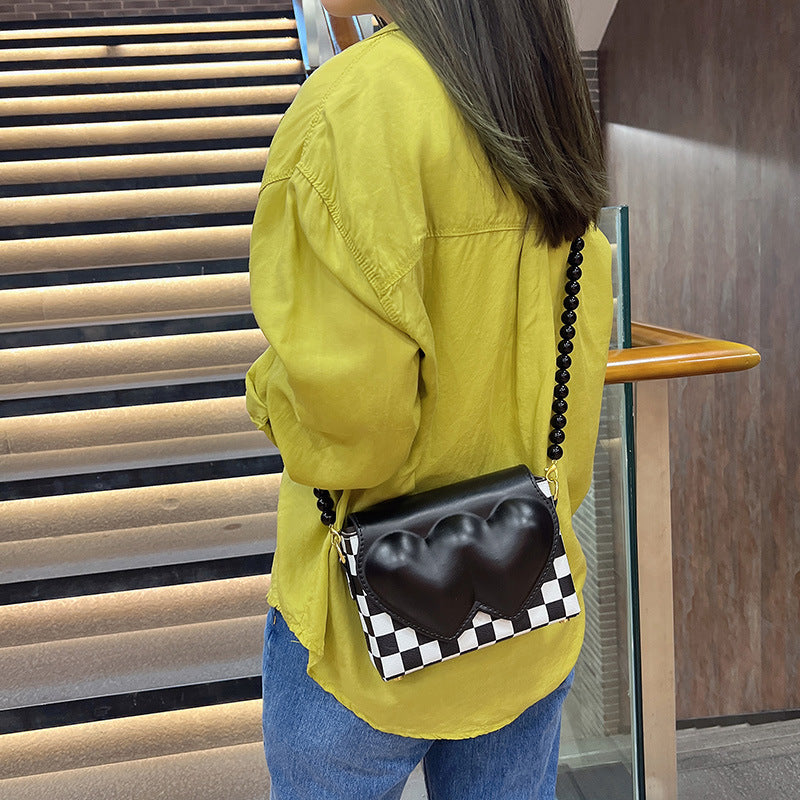 New Sweet And Cool Women's Bag Love Bag Fashion One Shoulder Messenger Bag Texture Portable Small Square Bag Peach Heart Bag