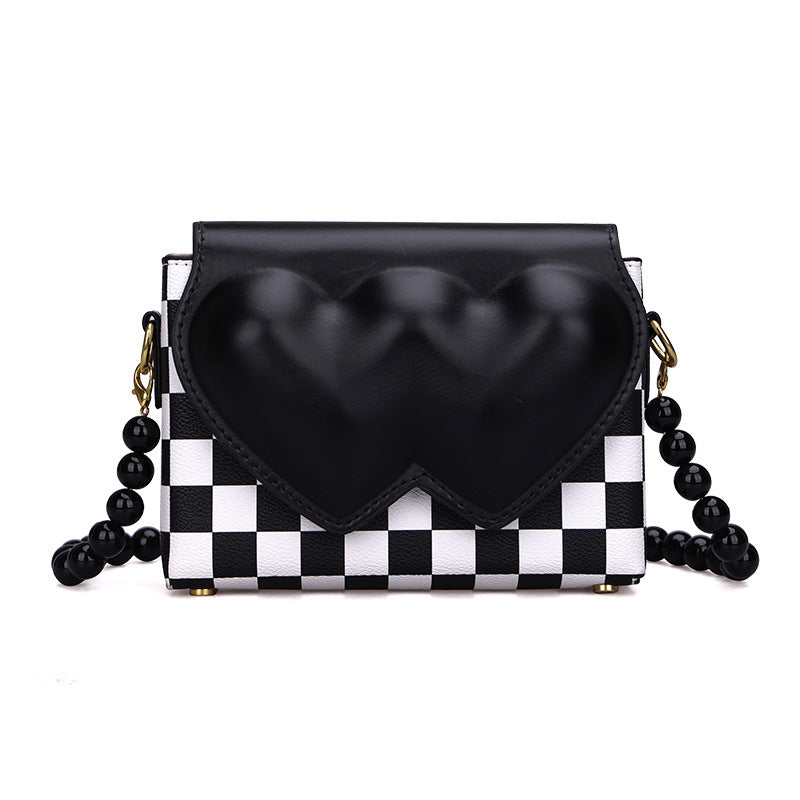 New Sweet And Cool Women's Bag Love Bag Fashion One Shoulder Messenger Bag Texture Portable Small Square Bag Peach Heart Bag