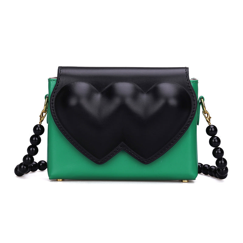 New Sweet And Cool Women's Bag Love Bag Fashion One Shoulder Messenger Bag Texture Portable Small Square Bag Peach Heart Bag