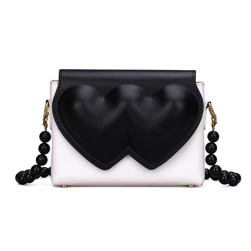 New Sweet And Cool Women's Bag Love Bag Fashion One Shoulder Messenger Bag Texture Portable Small Square Bag Peach Heart Bag