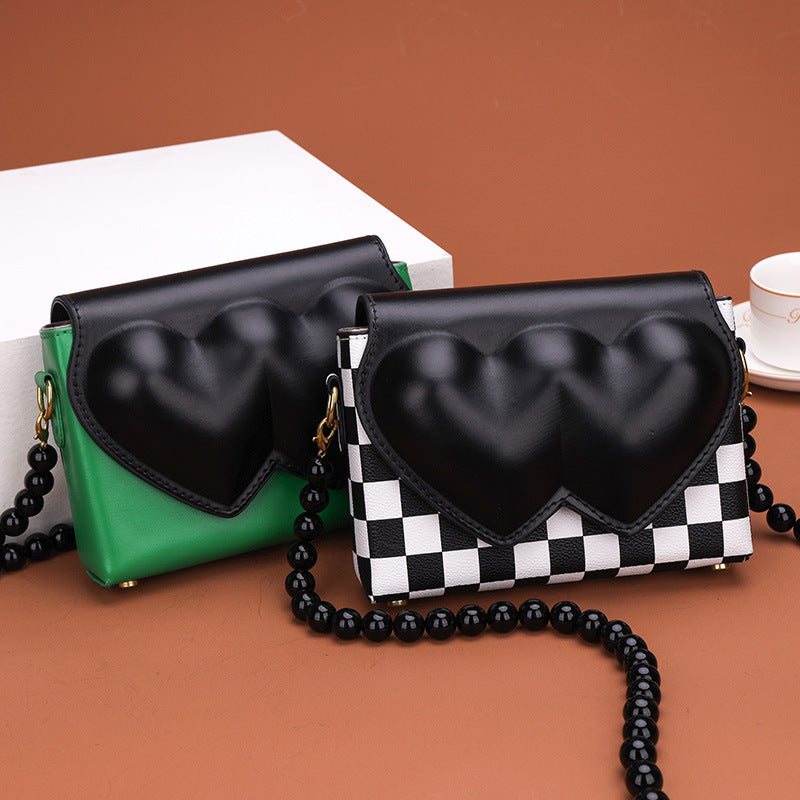 New Sweet And Cool Women's Bag Love Bag Fashion One Shoulder Messenger Bag Texture Portable Small Square Bag Peach Heart Bag
