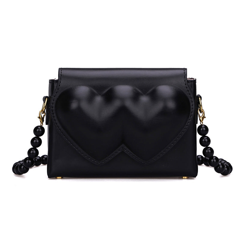 New Sweet And Cool Women's Bag Love Bag Fashion One Shoulder Messenger Bag Texture Portable Small Square Bag Peach Heart Bag