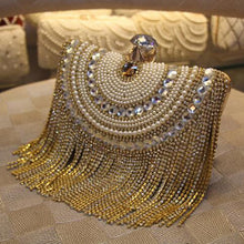 Load image into Gallery viewer, Rhinestones Tassel Clutch Diamonds Beaded Metal Evening Bags Chain Shoulder Messenger Purse Evening Bags For Wedding Bag
