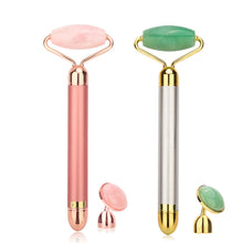 Load image into Gallery viewer, Vibrating Natural Rose Quartz Jade Roller Face Lifting Real Genuine Green Jade Stone Facial Roller Beauty Massage Tool
