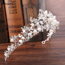 Load image into Gallery viewer, Silver Crystal Bridal Tiara With Pearls Headband Wedding Crown For Brides Marriage Accessories
