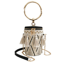 Load image into Gallery viewer, Summer Fashion New Handbag High quality Straw bag Women bag Round Tote bag Hand Metal Ring Tassel Chain Shoulder Travel bag
