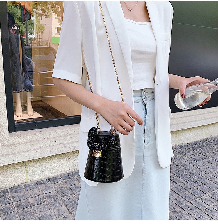 Pu Leather Bucket Bag Small Crossbody Bag Fashion Shoulder Chain Bag