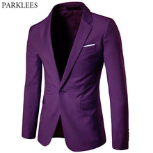 Load image into Gallery viewer, Men&#39;s Purple Single Breasted One Button Suit Blazer Jacket 2018 Spring New Wedding Business Blazers and Jackets Terno Masculino
