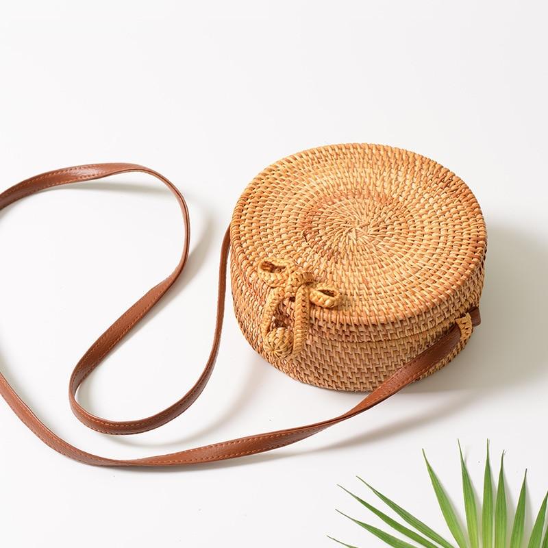 Round Straw Bags  Rattan Bag Handmade Woven  Body Bag Circle Bohemia Handbag