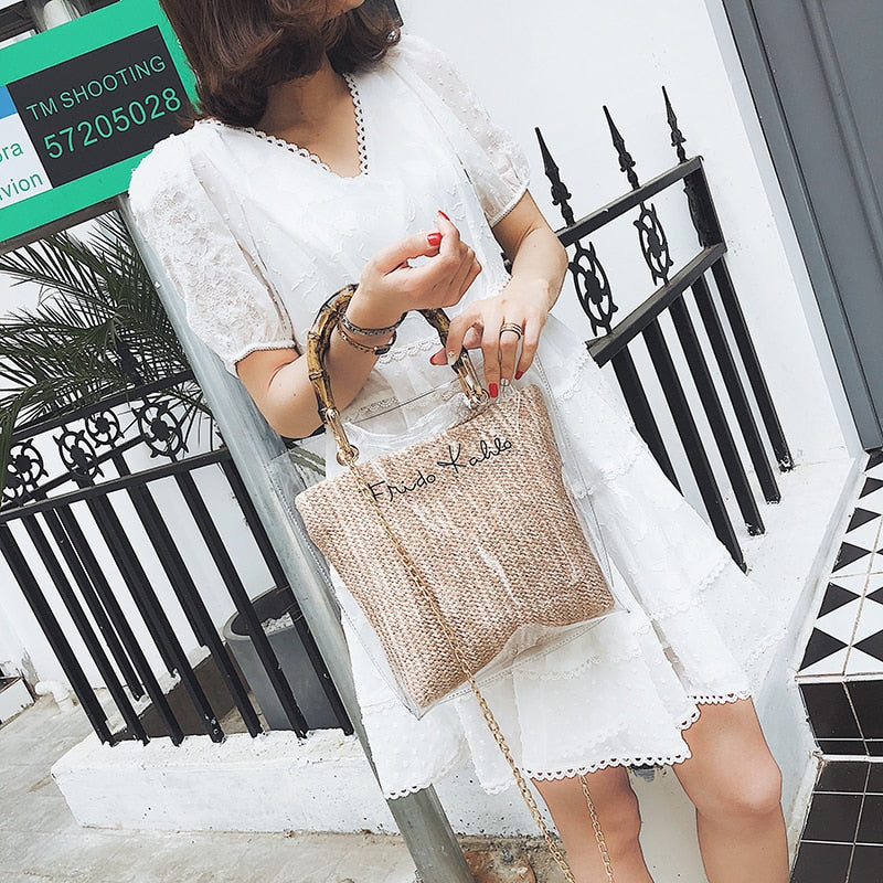 Small Handbag Transparent Women Hand Bags Chain Straw bag Lady Travel Beach Shoulder Cross Body Bag Holiday-in Shoulder Bags