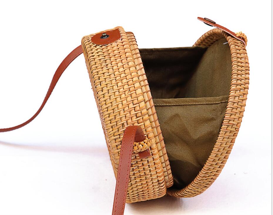 Round Straw Bags  Rattan Bag Handmade Woven  Body Bag Circle Bohemia Handbag
