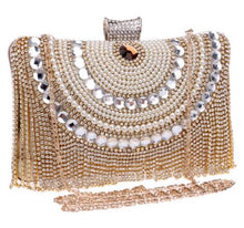 Load image into Gallery viewer, Rhinestones Tassel Clutch Diamonds Beaded Metal Evening Bags Chain Shoulder Messenger Purse Evening Bags For Wedding Bag
