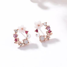 Load image into Gallery viewer, Korean New Colorful Rhinestone Wreath Stud Earrings For Women Sweet Flower Shell Small Cirlce Brincos Gift
