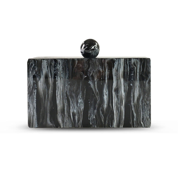 New Round Toe Marbled Acrylic Evening Bag Fashion Black Versatile Clutch Messenger Bag