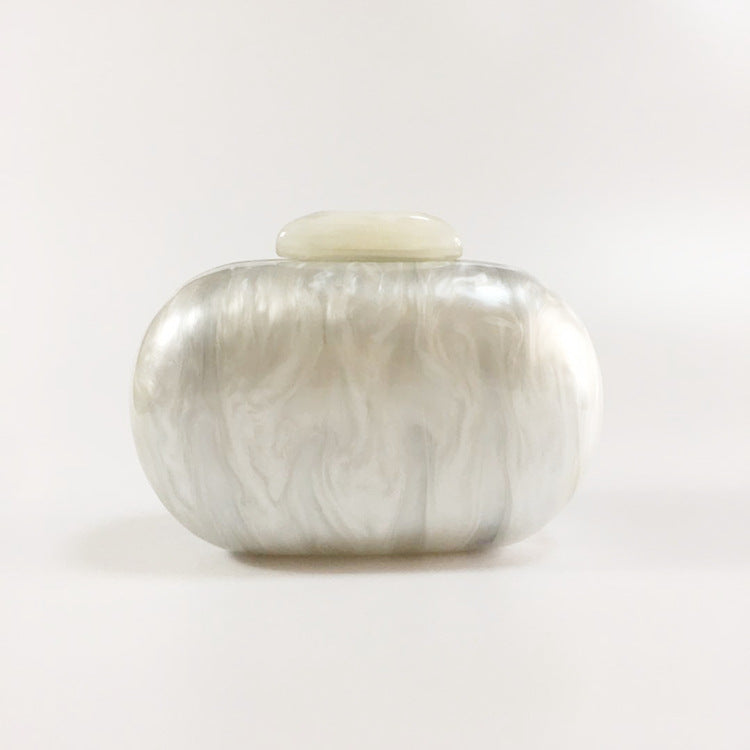 New Women's Oval Acrylic Evening Bag Fashion Solid Color Pearl Clutch Bag Shoulder Box Bag