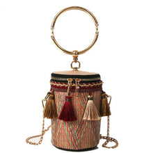 Load image into Gallery viewer, Summer Fashion New Handbag High quality Straw bag Women bag Round Tote bag Hand Metal Ring Tassel Chain Shoulder Travel bag
