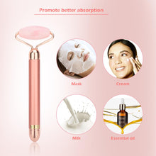 Load image into Gallery viewer, Vibrating Natural Rose Quartz Jade Roller Face Lifting Real Genuine Green Jade Stone Facial Roller Beauty Massage Tool
