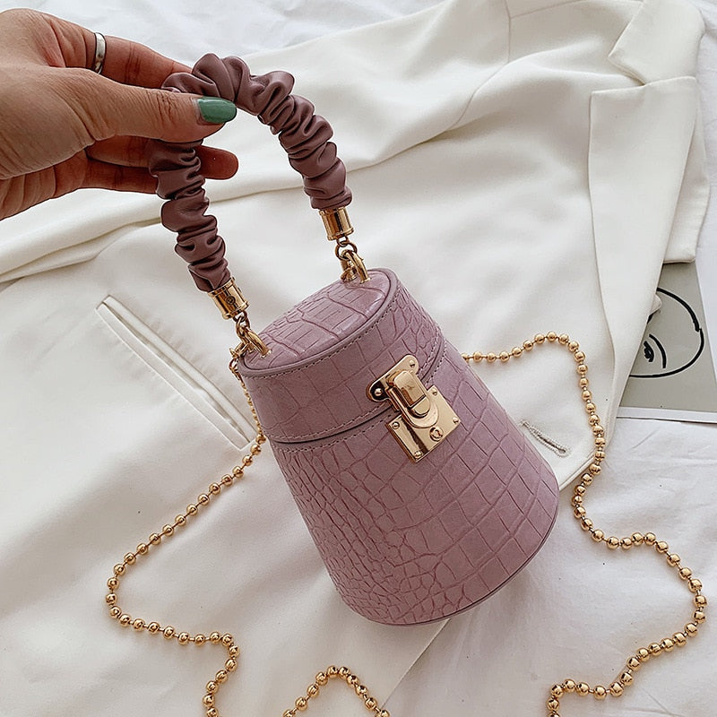 Pu Leather Bucket Bag Small Crossbody Bag Fashion Shoulder Chain Bag