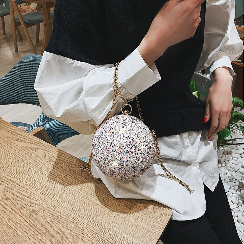 Chain Bags Woman Handbag Shoulder Bag Purse Crystal Ball Party Glitter Cross Body Female Birthday Gifts For Girls Shining Design