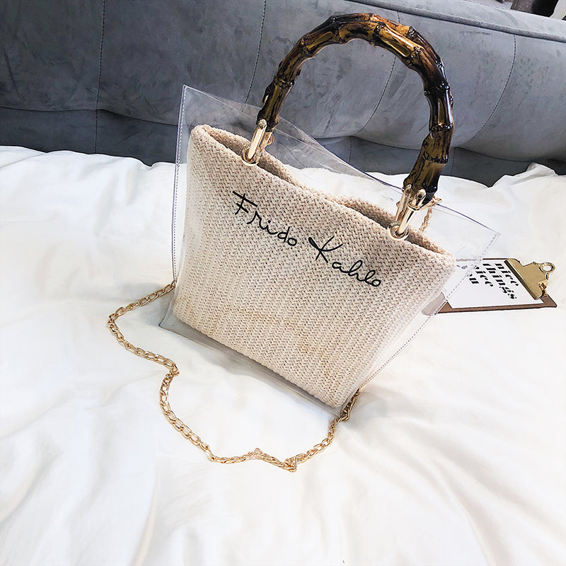 Small Handbag Transparent Women Hand Bags Chain Straw bag Lady Travel Beach Shoulder Cross Body Bag Holiday-in Shoulder Bags