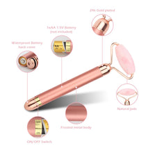 Load image into Gallery viewer, Vibrating Natural Rose Quartz Jade Roller Face Lifting Real Genuine Green Jade Stone Facial Roller Beauty Massage Tool
