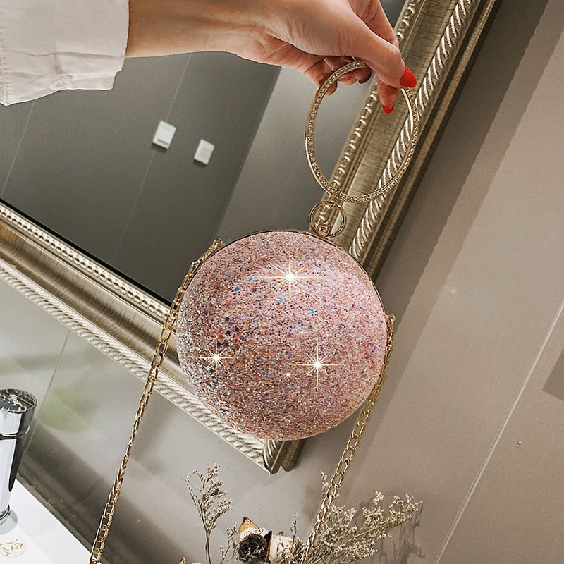 Chain Bags Woman Handbag Shoulder Bag Purse Crystal Ball Party Glitter Cross Body Female Birthday Gifts For Girls Shining Design
