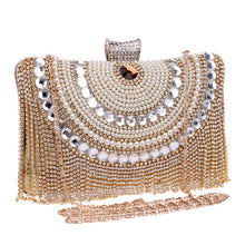 Load image into Gallery viewer, Rhinestones Tassel Clutch Diamonds Beaded Metal Evening Bags Chain Shoulder Messenger Purse Evening Bags For Wedding Bag
