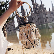 Load image into Gallery viewer, Summer Fashion New Handbag High quality Straw bag Women bag Round Tote bag Hand Metal Ring Tassel Chain Shoulder Travel bag
