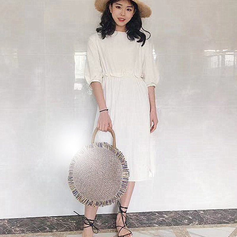 Tassel Handbag High quality Straw bag Women beach woven bag Round Tote fringed beach wovenShoulder Travel bag