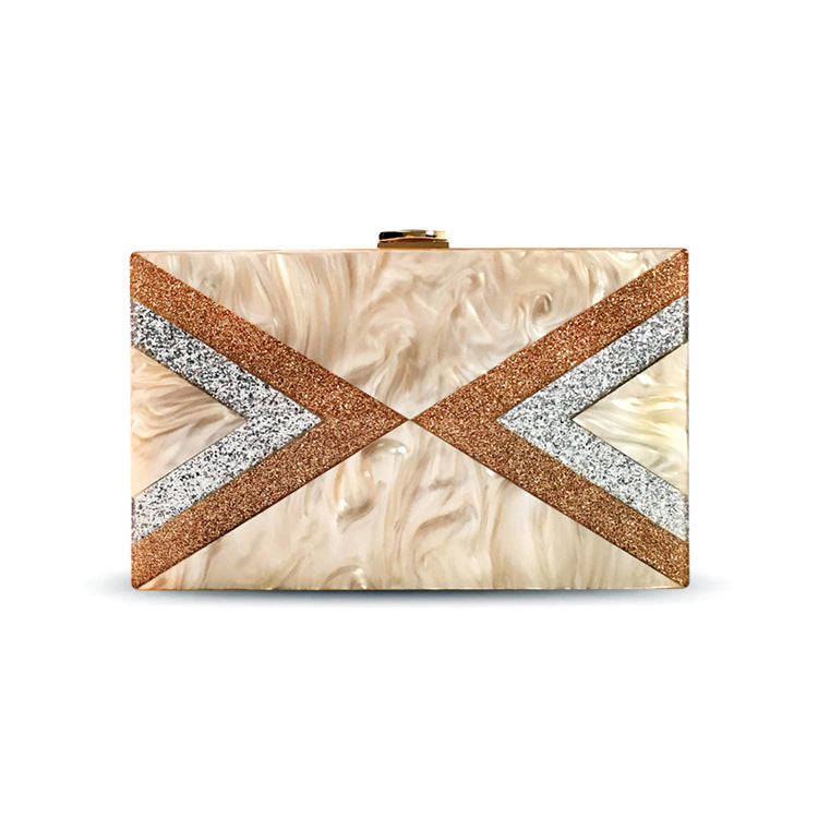 New Wallet Fashion Half Fold Striped Acrylic Dinner Bag Ladies Sequin Splicing Banquet Bag Shoulder Messenger Bag