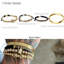 Load image into Gallery viewer, Classical Handmade Braiding Bracelet Gold Hip Hop Men Pave CZ Zircon Crown Roman Numeral Bracelet  Luxury Jewelry
