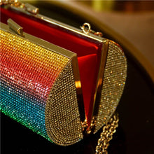 Load image into Gallery viewer, Rainbow Rhinestone Purse Evening Bags for Women Luxury Party Handbag for Wedding Clutch Bag Diamond Cylinder Shoulder Bag
