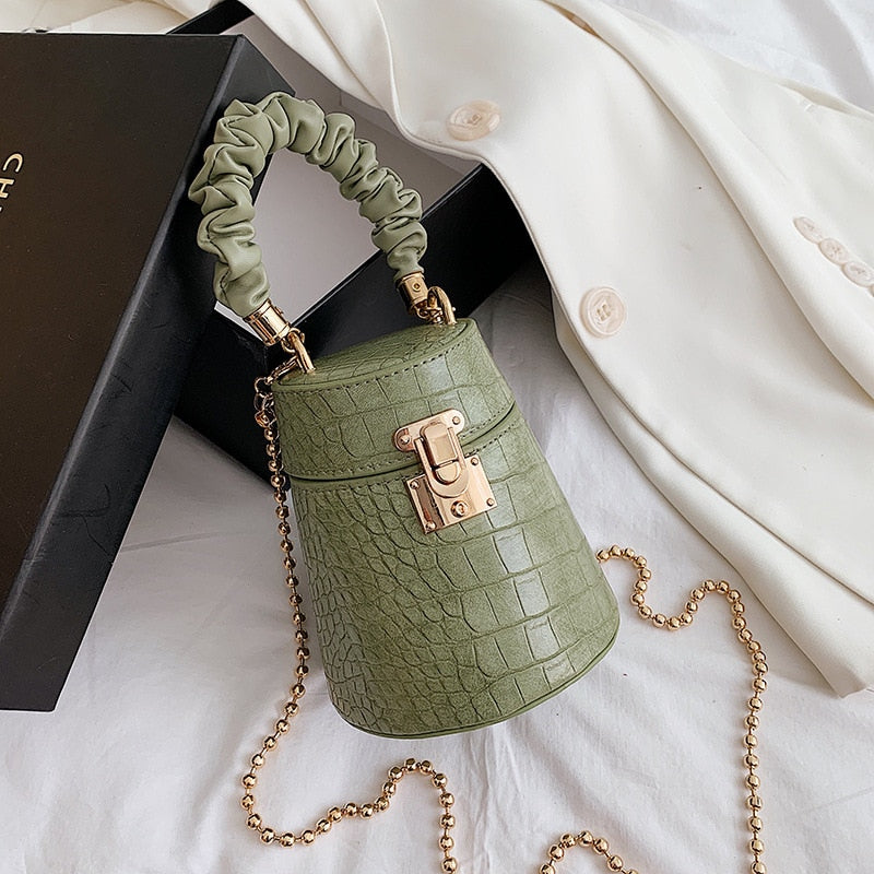 Pu Leather Bucket Bag Small Crossbody Bag Fashion Shoulder Chain Bag