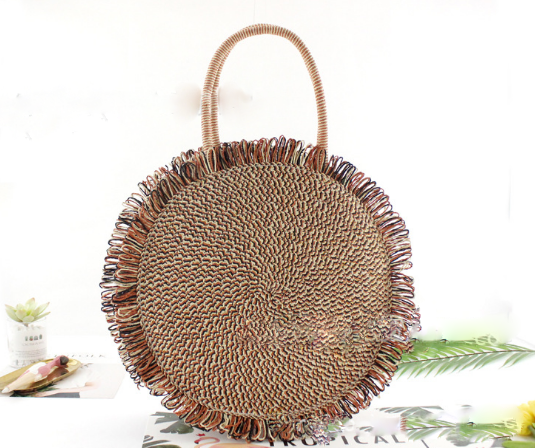 Tassel Handbag High quality Straw bag Women beach woven bag Round Tote fringed beach wovenShoulder Travel bag
