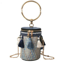 Load image into Gallery viewer, Summer Fashion New Handbag High quality Straw bag Women bag Round Tote bag Hand Metal Ring Tassel Chain Shoulder Travel bag
