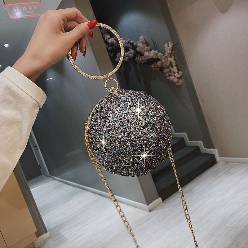 Chain Bags Woman Handbag Shoulder Bag Purse Crystal Ball Party Glitter Cross Body Female Birthday Gifts For Girls Shining Design
