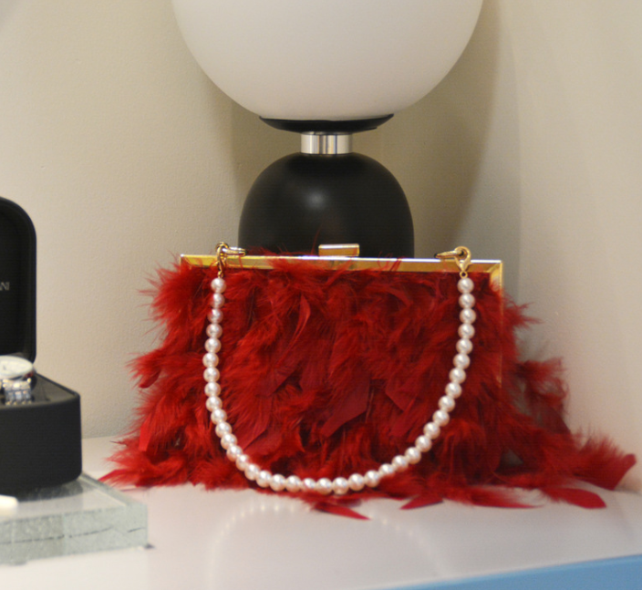 Luxy Moon Feather Handbag Women's Evening Clutch Bag White Pearl Chain Shoulder Bag Luxury Women Bags Design Party Purse ZD1647