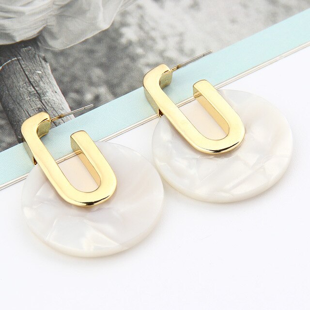 Acrylic Geometric Drop Earrings For Women Statement Gold Color Round Acetate Earrings Jewelry Party Accessories