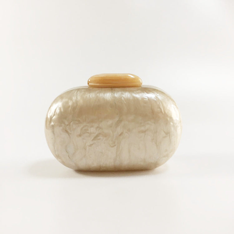 New Women's Oval Acrylic Evening Bag Fashion Solid Color Pearl Clutch Bag Shoulder Box Bag