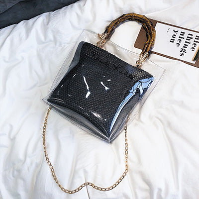 Small Handbag Transparent Women Hand Bags Chain Straw bag Lady Travel Beach Shoulder Cross Body Bag Holiday-in Shoulder Bags