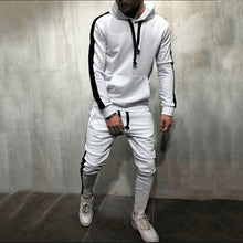 Load image into Gallery viewer, 2 Pieces Sets Men Tracksuit Hooded Sweatshirt +Drawstring Pants Male Stripe Patchwork Hoodies
