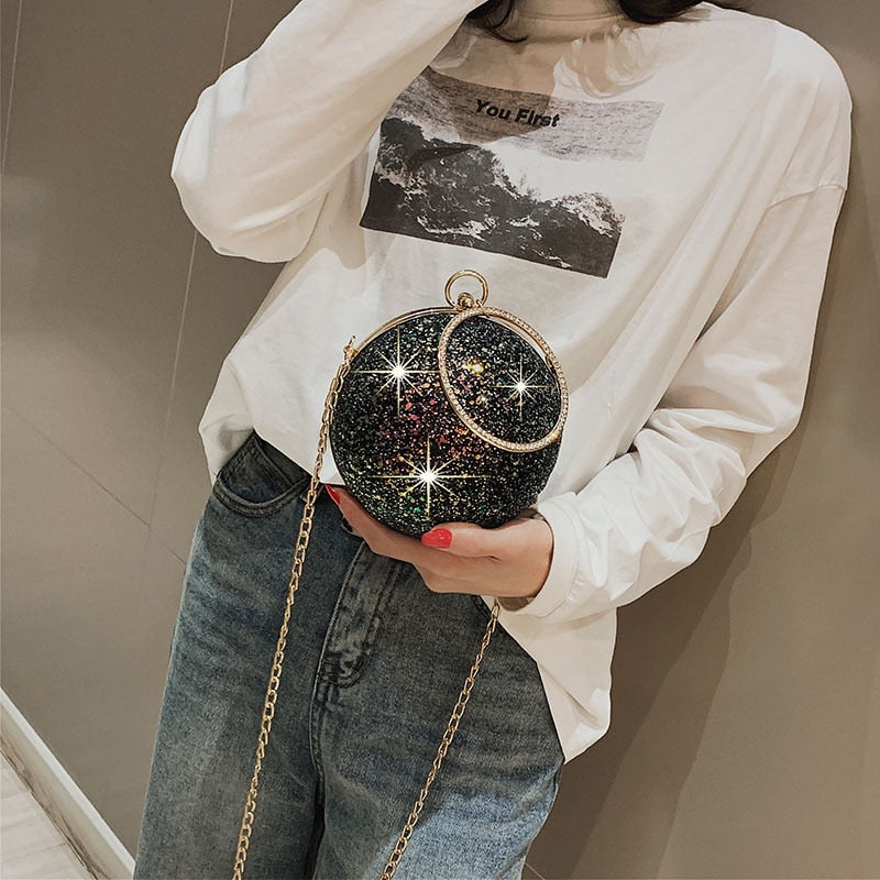Chain Bags Woman Handbag Shoulder Bag Purse Crystal Ball Party Glitter Cross Body Female Birthday Gifts For Girls Shining Design