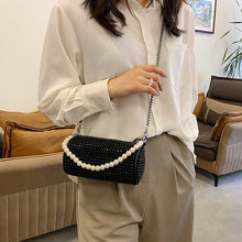 Load image into Gallery viewer, Women&#39;s Fashion Messenger Bag Pearl Hand Cylinder Bag Crossbody Chain Bright Diamond Bag
