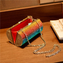 Load image into Gallery viewer, Rainbow Rhinestone Purse Evening Bags for Women Luxury Party Handbag for Wedding Clutch Bag Diamond Cylinder Shoulder Bag
