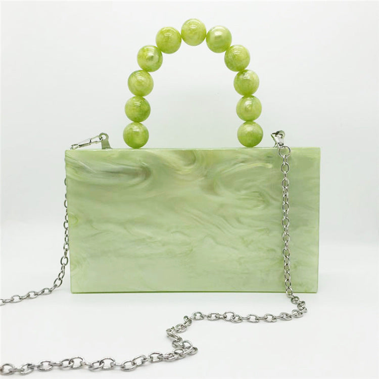 New Apple Green Acrylic Dinner Bag Beaded Handle Small Square Bag Handheld Women's Dress Bag