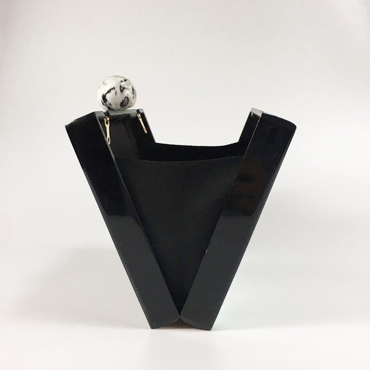 Women's Bag Round Toe Marbled Acrylic Evening Bag Geometric Stitching Clutch Messenger Bag