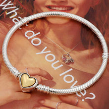 Load image into Gallery viewer, Original Moments Domed Golden Heart Clasp Snake Chain Bracelet Fit copper Bead Charm Bangle Diy Europe Jewelry
